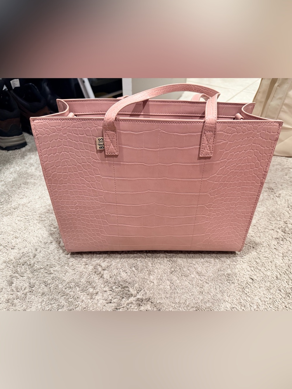 BEIS Blush Croc-Embossed Structured Tote
